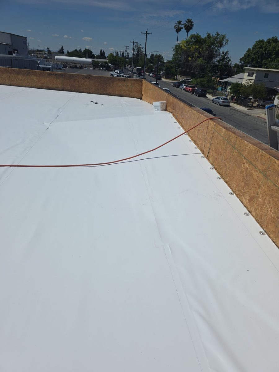 After: new TPO flat roof in Merced, CA