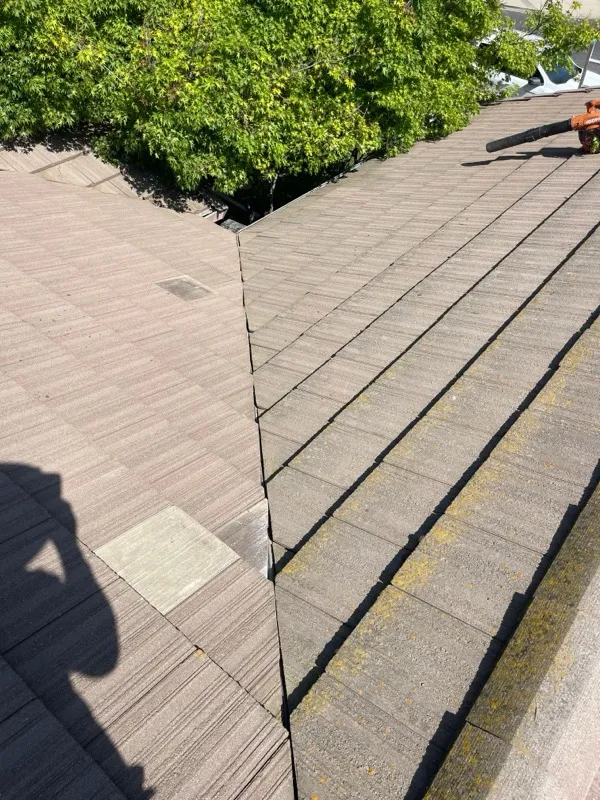 Riverbank tile roof after repair — restored, properly seated roof tiles
